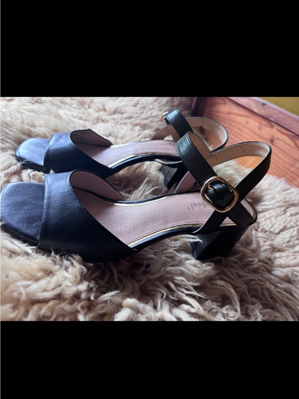 Women’s Black Leather Block Heel Sandals with Ankle Strap
